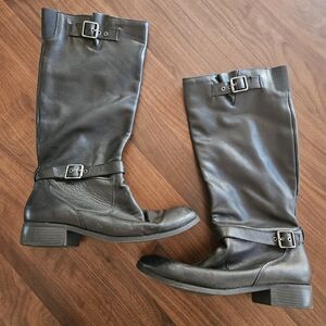 Target Black Leather Boots with Buckle Detail